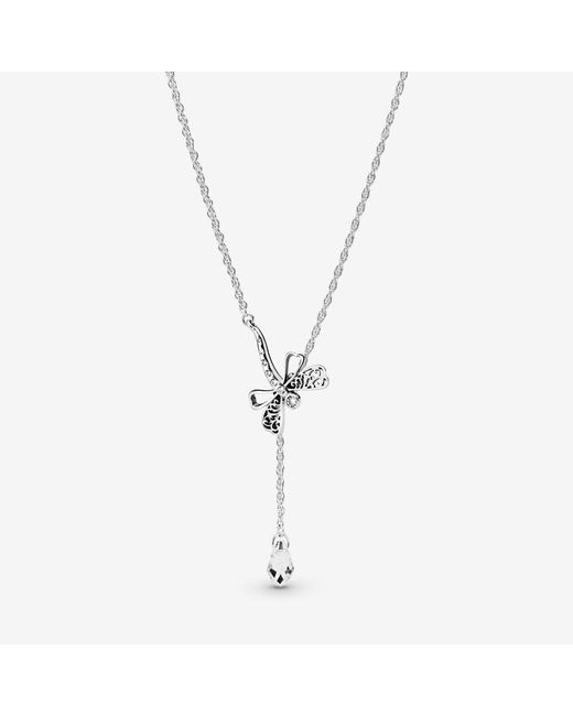 Pandora Metallic Silver Cz Dreamy Dragonfly Necklace