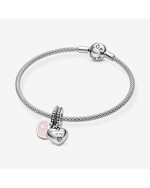 Pandora White Mother & Daughter Hearts Dangle Charm