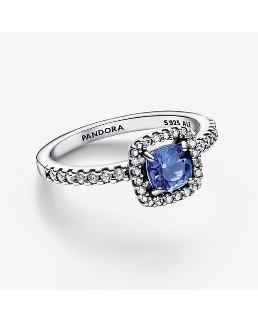 Pandora Blue Sparkling Square Halo Ring