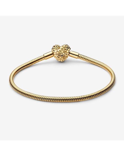 Pandora Metallic My Daisy Heart Clasp Snake Chain Bracelet