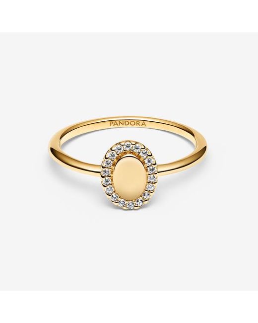 Pandora Metallic Engravable 14K-Plated Ring With Cubic Zirconia