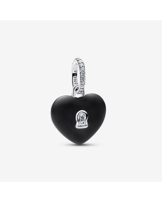 Pandora Black Matte Ceramic Heart Padlock Dangle Charm