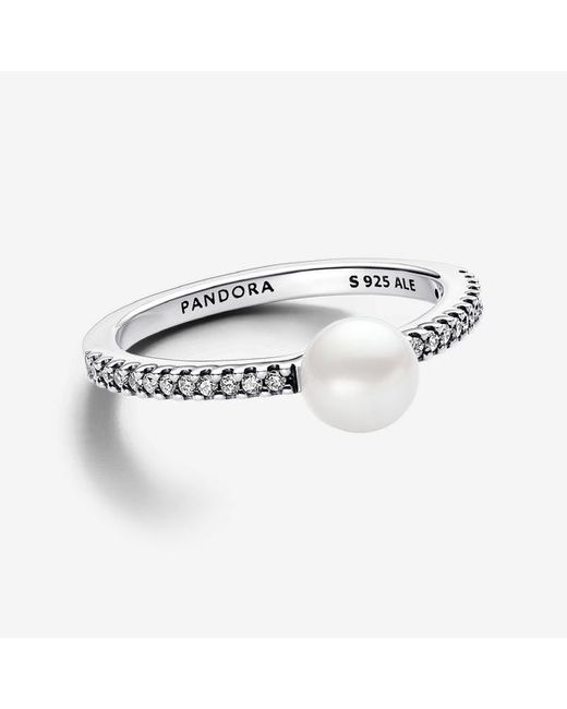 Pandora Metallic Treated Freshwater Cultured Pearl & Pavé Ring