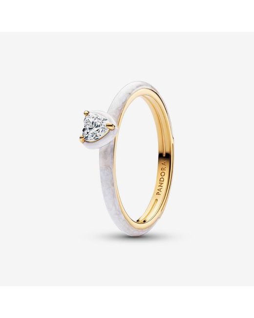 Pandora Metallic Ring White Gold Heart Chakra 163088c01 58/18.5 Sterling Silver Cubic Zirconia