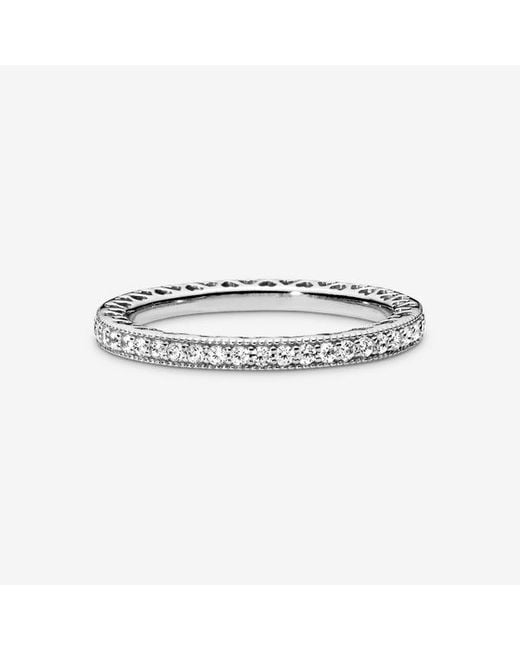 Pandora Metallic Signature Sterling Silver Sparkle And Hearts Cubic Zirconia Ring