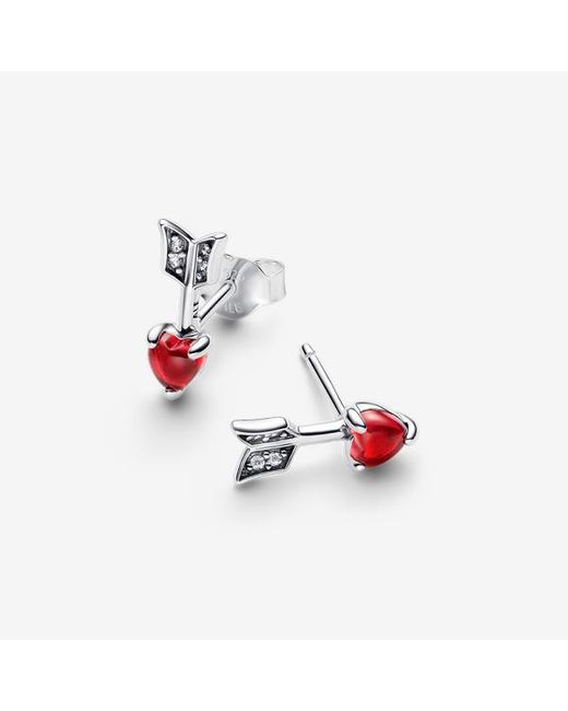 Pandora Red Arrow & Murano Glass Heart Stud Earrings