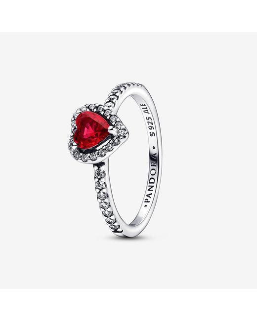 PANDORA Elevated Red Heart Ring | Lyst