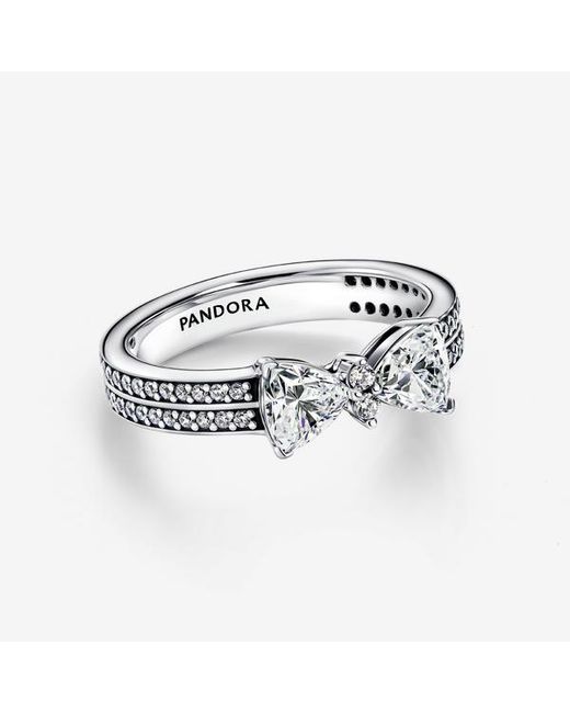 Pandora White Sparkling Bow Double-Row Ring