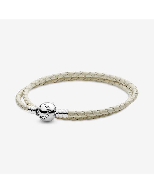 Pandora Moments Ivory White Double Woven Leather Bracelet