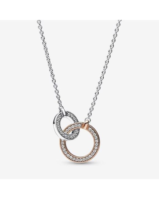 Pandora Metallic Signature Two Tone Intertwined Circles Necklace