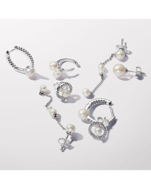 Pandora White Treated Freshwater Cultured Pearl & Pavé Hoop Earrings