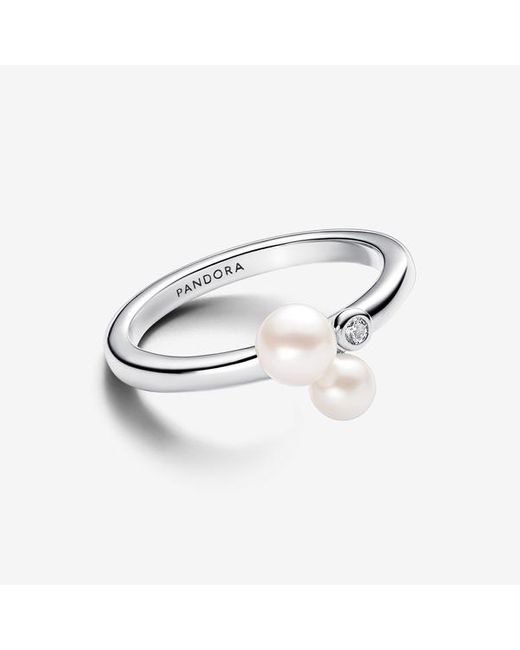 Pandora Ring Met Twee Behandelde Gecultiveerde Zoetwaterparels in het White