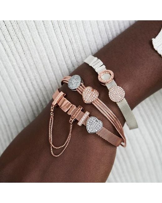 Pandora Brown Timeless 14k Rose Gold-plated Mesh Bracelet For Charms