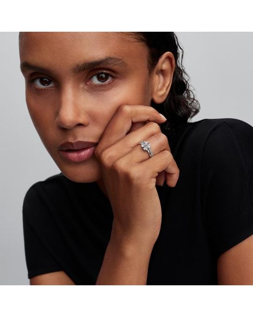 PANDORA Sparkling Lucky Clover Splittable Ring in Metallic | Lyst UK