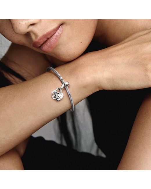 Pandora White Rose Heart Padlock Dangle Charm