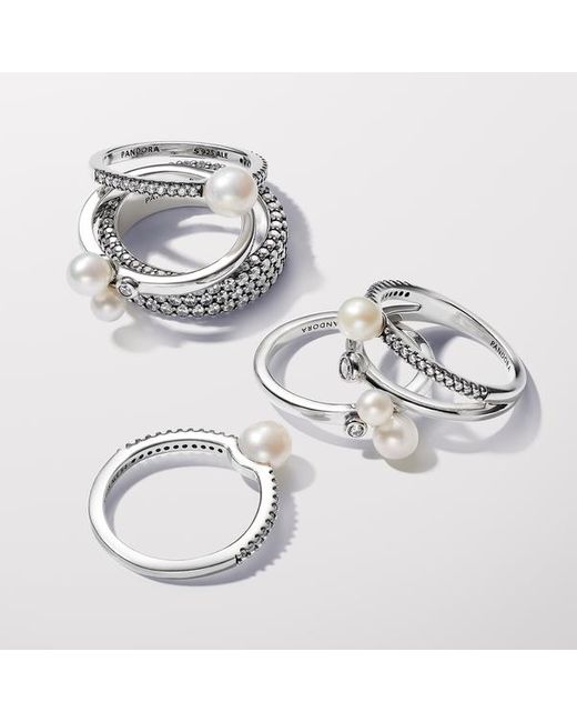 Pandora Ring Met Twee Behandelde Gecultiveerde Zoetwaterparels in het White