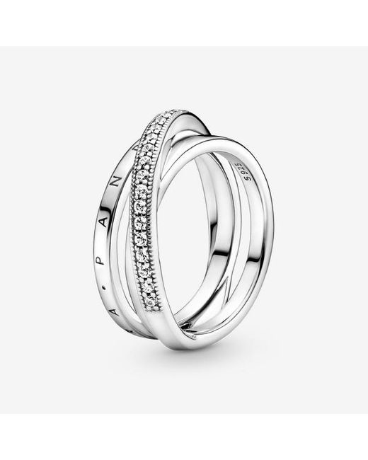 Pandora Multicolor Crossover Pavé Triple Band Ring