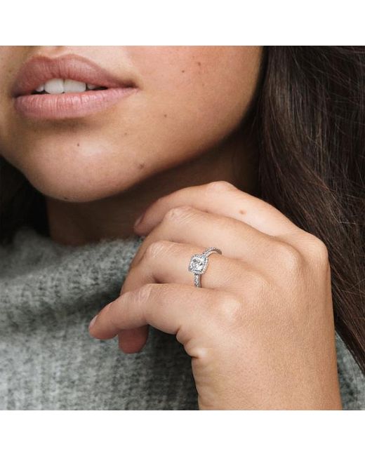 Pandora Metallic Square Sparkle Halo Ring