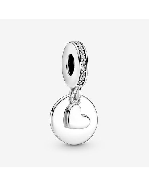 Pandora White Engravable Heart Disc Dangle Charm
