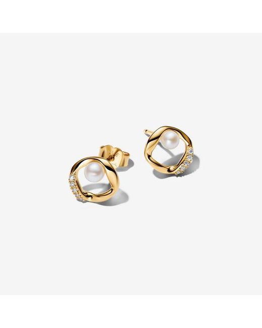 Pandora Metallic Organically Shaped Pavé Circle & Treated Freshwater Cultured Pearl Stud Earrings