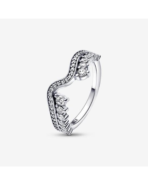 Pandora Metallic Sparkling Asymmetric Wave Ring
