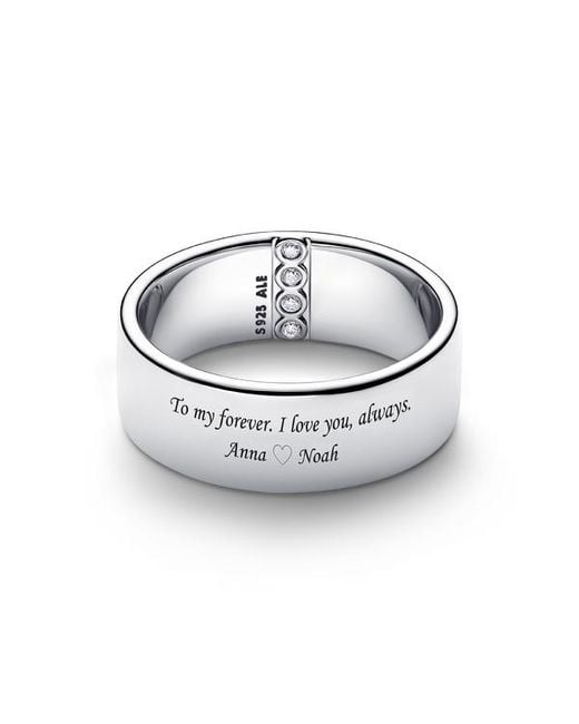 Pandora White Engravable Wide Band Ring
