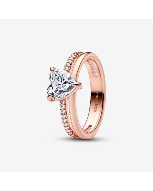 Pandora Pink Double Band Heart Ring