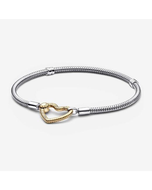 Pandora Metallic Moments Heart Closure Snake Chain Bracelet