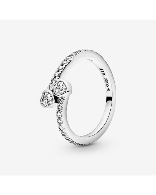 Pandora White Two Sparkling Hearts Ring