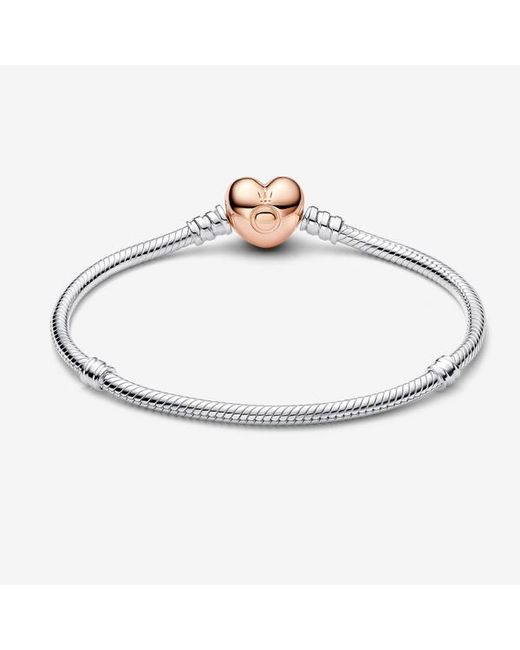 Pandora Metallic Moments Heart Clasp Snake Chain Bracelet