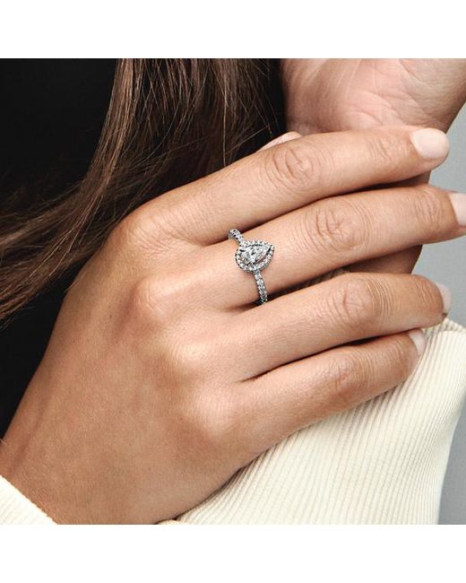 Pandora Metallic Sparkling Pear Halo Ring
