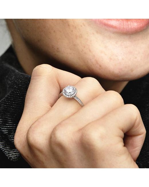 Pandora Metallic Moments Sterling Silver Clear Heart Solitaire Ring