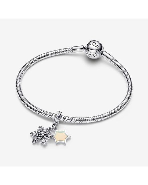 Pandora White Opalescent Snowflake Double Dangle Charm