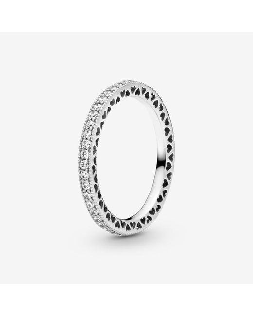 Pandora Metallic Signature Sterling Silver Sparkle And Hearts Cubic Zirconia Ring