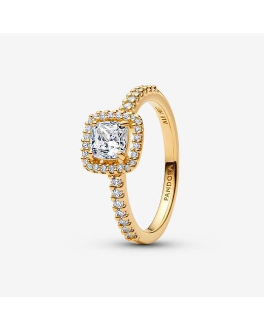 Pandora Sprankelende Ring Met Vierkante Heldere Halo in het Metallic