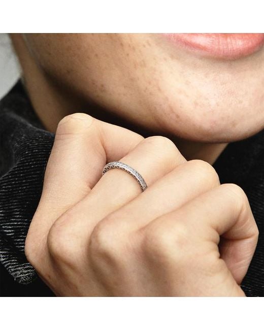 Pandora Metallic Signature Sterling Silver Sparkle And Hearts Cubic Zirconia Ring
