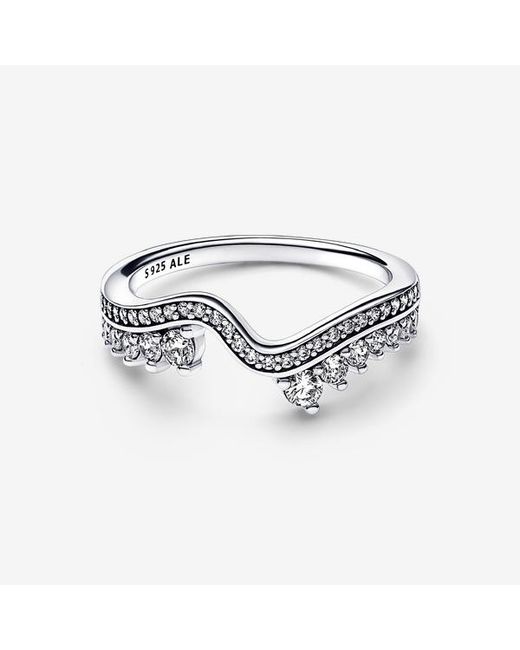 Pandora Metallic Sparkling Asymmetric Wave Ring