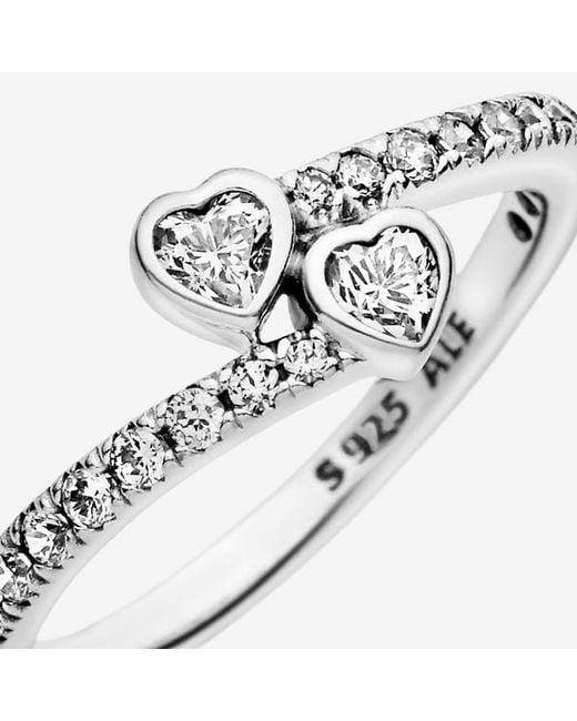 Pandora White Two Sparkling Hearts Ring