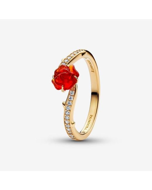 Pandora Red Disney Beauty And The Beast Enchanted Rose Ring