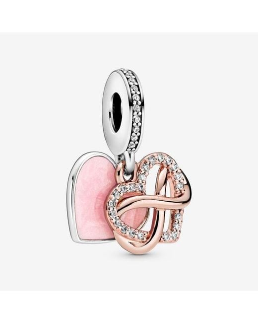 Pandora Pink Moments 14k Rose Gold-plated And Sterling Silver Sparkling Infinity Heart Dangle Charm For Bracelet