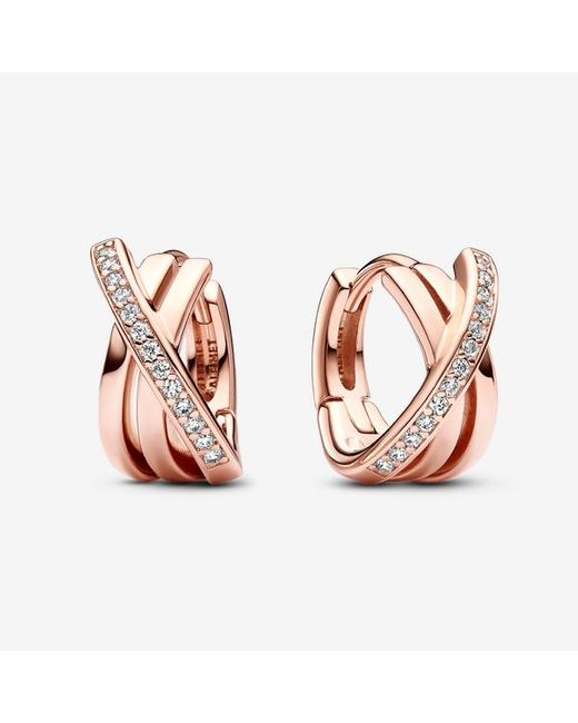 Pandora Metallic Crossover Pavé Hoop Earrings