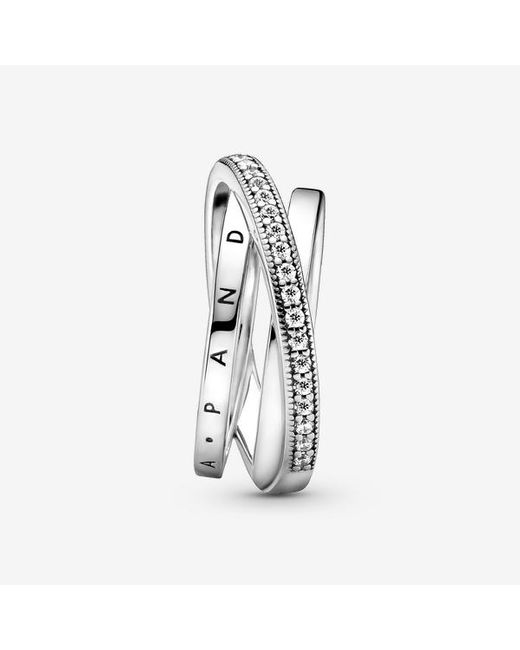Pandora Multicolor Crossover Pavé Triple Band Ring