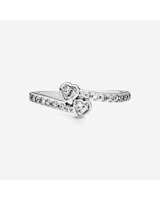 Pandora White Two Sparkling Hearts Ring
