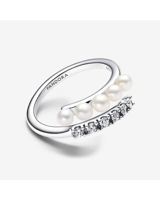 Pandora White Treated Freshwater Cultured Pearls & Pavé Open Ring