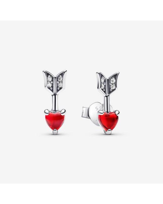 Pandora Red Arrow & Murano Glass Heart Stud Earrings