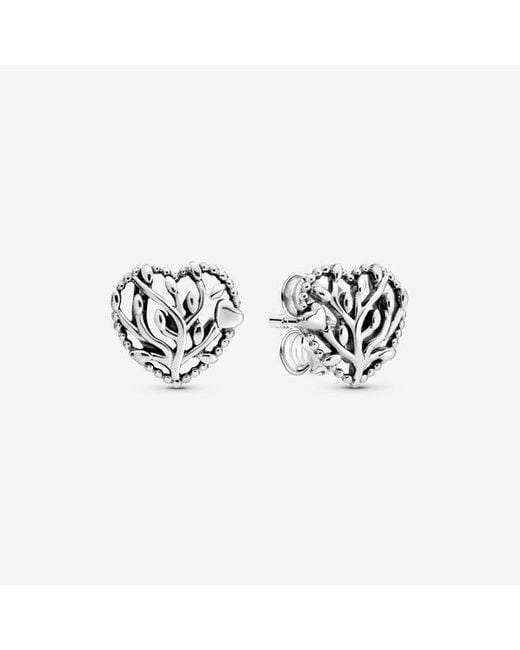 Pandora White Family Tree Heart Stud Earrings