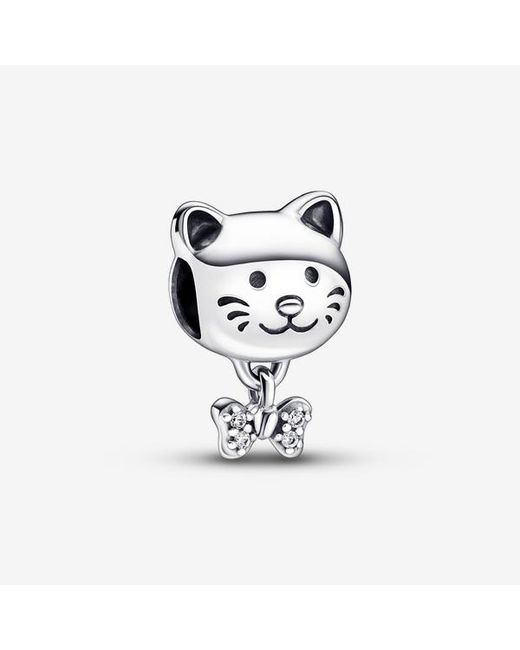 Pandora White Pet Cat & Bow Charm