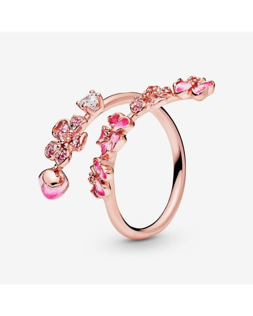 Pandora Pink Offener Ring mit Rosafarbenem Pfirsichblütenzweig