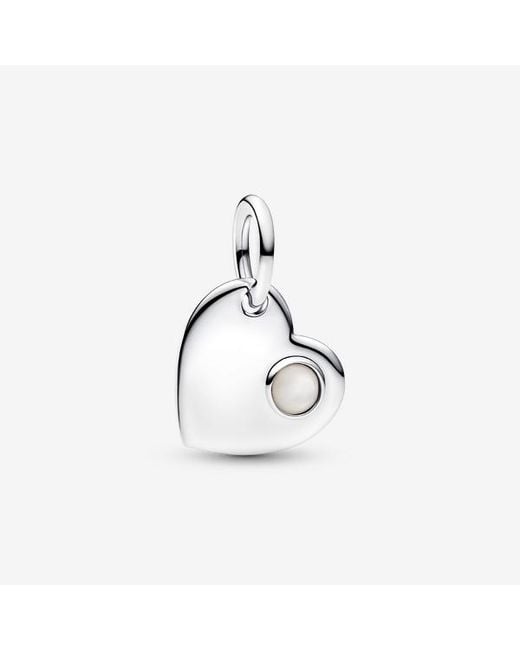 Pandora White June Heart Stone Dangle Charm