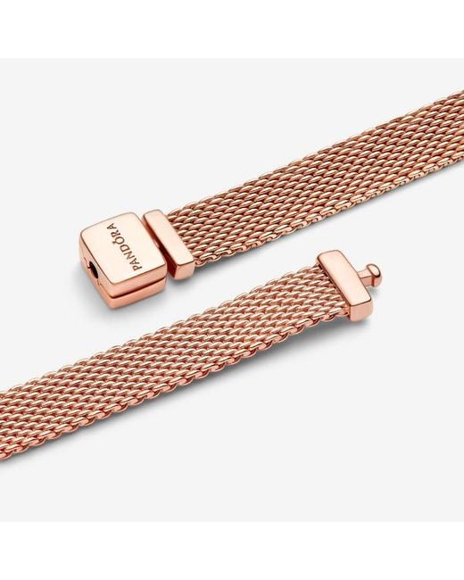 Pandora Brown Timeless 14k Rose Gold-plated Mesh Bracelet For Charms